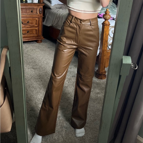 SHEIN PETITE XXS Brown Faux Leather Pants - Picture 12 of 16